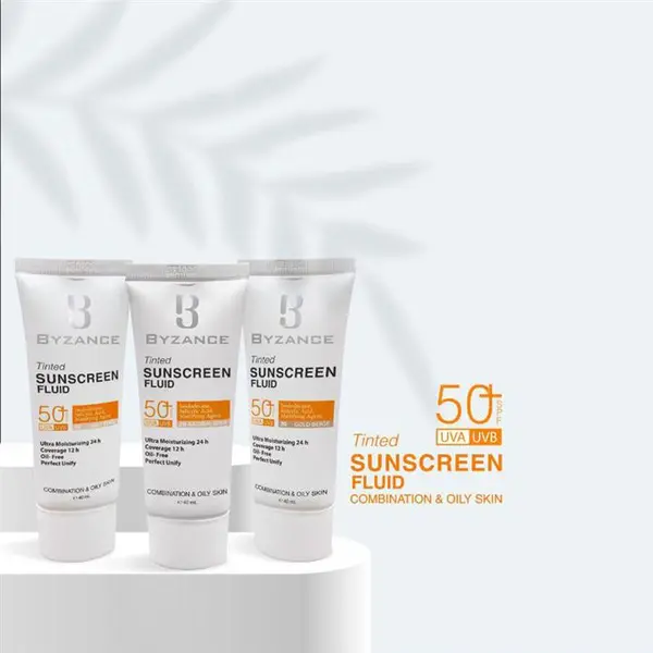 فلوئید ضد آفتاب بیزانس رنگی SPF50 پوست چرب ومختلط ومستعد آکنه بژ طلایی 30 40میل - 3