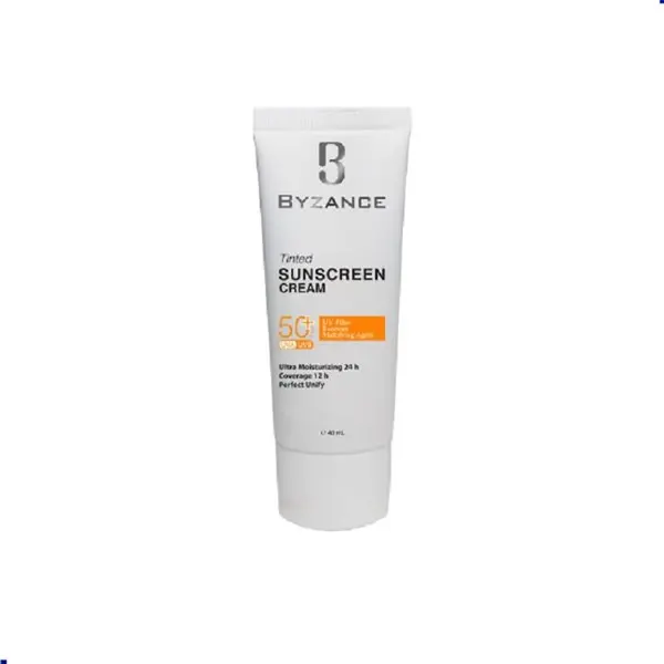 فلوئید ضد آفتاب بیزانس رنگی SPF50 پوست چرب ومختلط ومستعد آکنه بژ طلایی 30 40میل - 4