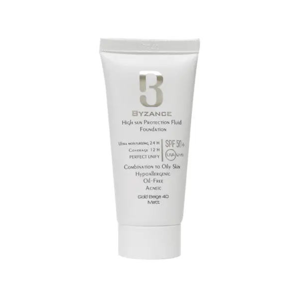 فلوئید ضد آفتاب بیزانس رنگی SPF50 پوست چرب ومختلط ومستعد آکنه بژ طلایی 30 40میل - 2