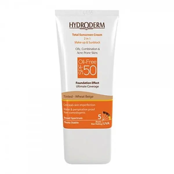 کرم ضد آفتاب رنگی SPF50 هیدرودرم مناسب پوست چرب و مختلط حجم 40 میل – بژ گندمی - 3