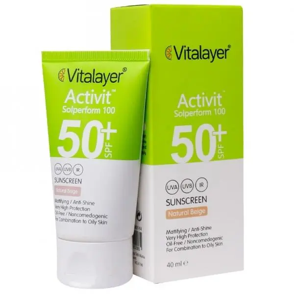 کرم ضد آفتاب SPF50+ بژ طبیعی پوست چرب اکتی ویت ویتالیر 40 میل