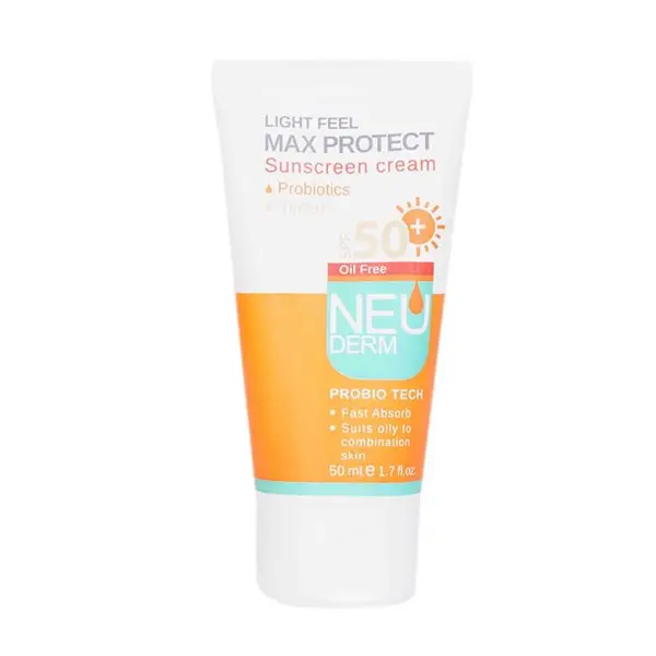 کرم ضد آفتاب نئودرم مکس پروتکت بی رنگ SPF50 مناسب پوست چرب و مختلط کد 4590 - 4
