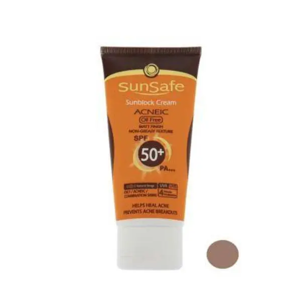 کرم ضد آفتاب رنگی فاقد چربی SPF50 مناسب پوست چرب و مختلط و آکنه دار سان سیف 50 میل-بژ طبیعی - 4