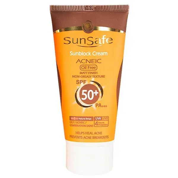 کرم ضد آفتاب رنگی فاقد چربی SPF50 مناسب پوست چرب و مختلط و آکنه دار سان سیف 50 میل-بژ طبیعی - 3