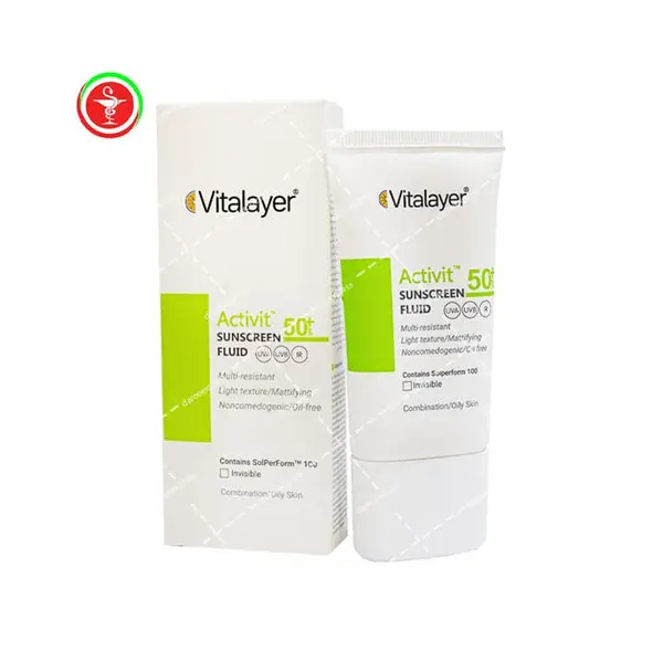 فلوئید ضد آفتاب بی رنگ پوست چرب اکتی ویت ویتالیر SPF50  حجم 50 میل