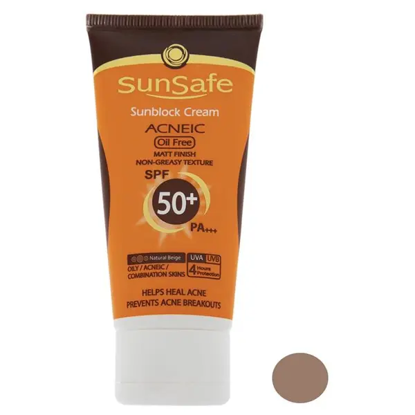 کرم ضد آفتاب رنگی فاقد چربی SPF50 مناسب پوست چرب و مختلط و آکنه دار سان سیف 50 میل-بژ طبیعی - 2