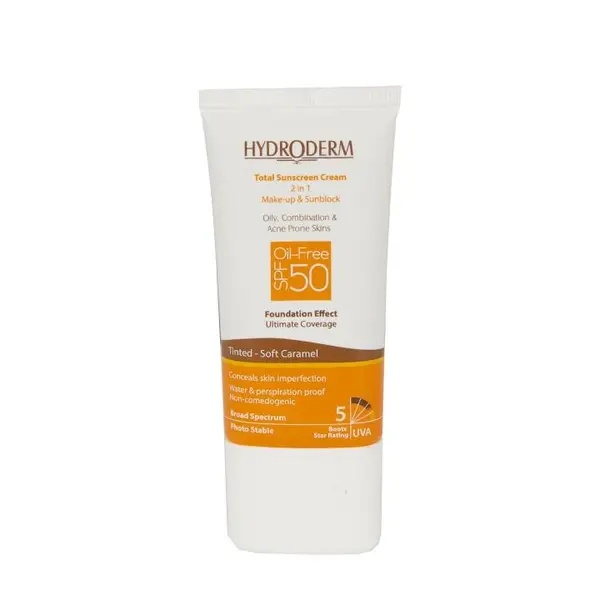 کرم ضد آفتاب کرم پودری فاقد چربی spf50 مدل Soft Caramel هیدرودرم Hydroderm حجم 40 گرم - 2