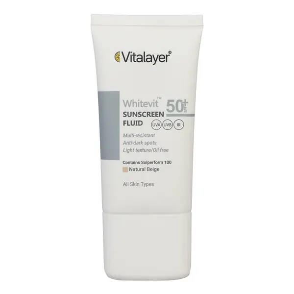 فلوئید ضدآفتاب رنگی ویتالیر SPF 50 مدل Whitevit مناسب انواع پوست حجم 50 میلی لیتر