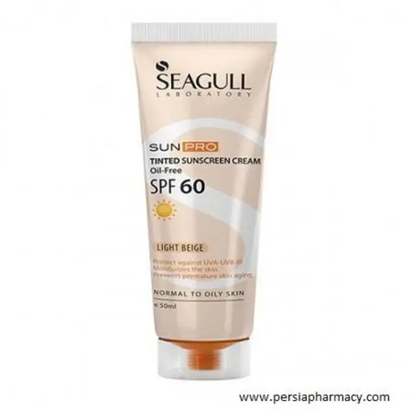 کرم ضد آفتاب رنگی بژ روشن با SPF60 سی گل Seagull مدل Sun Pro حجم 50 میلی لیتر