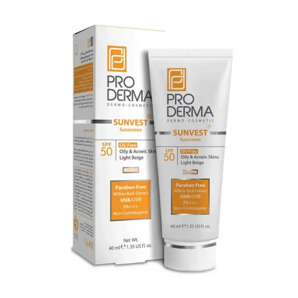 کرم ضد آفتاب بژ روشن با SPF 50 پرودرما مدل Sunvest حجم 40 میلی لیتر