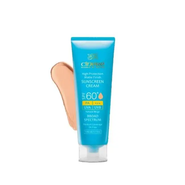 کرم ضد آفتاب مات رنگی سینره مناسب پوست چرب و جوش دار +SPF60 بژ طبیعی 50 میل