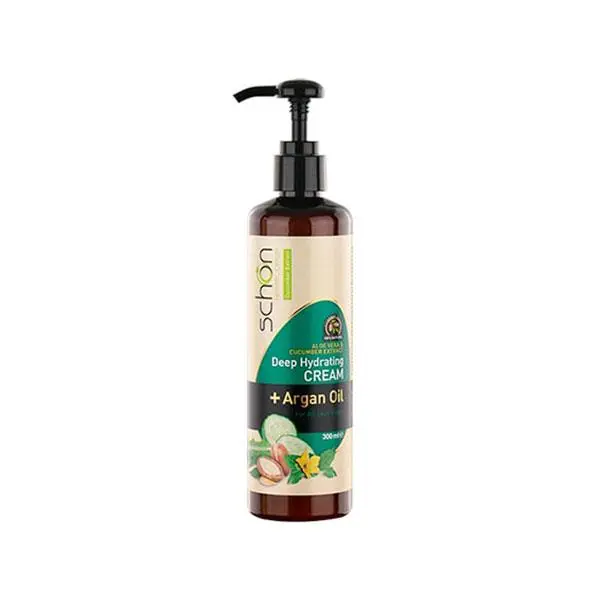 کرم مرطوب کننده پمپی آلوئه ورا و خیار شون حاوی آرگان مناسب انواع پوست 300ml - 4