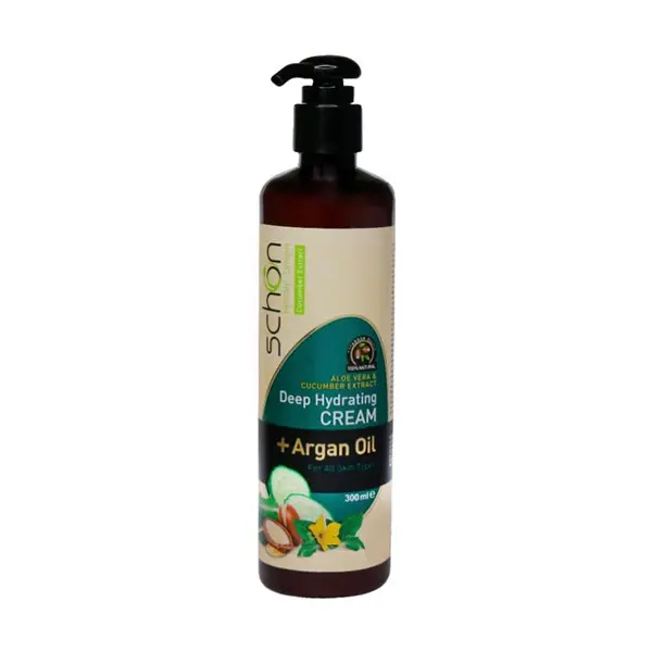 کرم مرطوب کننده پمپی آلوئه ورا و خیار شون حاوی آرگان مناسب انواع پوست 300ml - 6