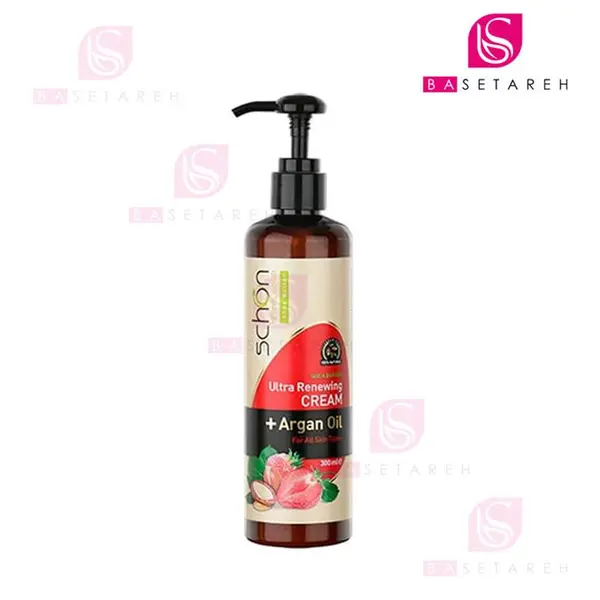 کرم مرطوب کننده پمپی توت فرنگی شون حاوی آرگان مناسب انواع پوست 300ml - 4