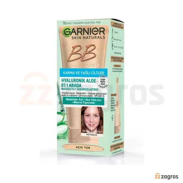 بی بی کرم 5 کاره گارنیر رنگ روشن مناسب پوست مختلط و چرب SPF25 حجم 50 میل - 4