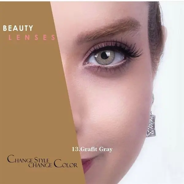 لنز رنگی رویال ویژن روزانه ، شماره 13 مدل Grafit Gray دور دار خاکستری عسلی سبز - 5