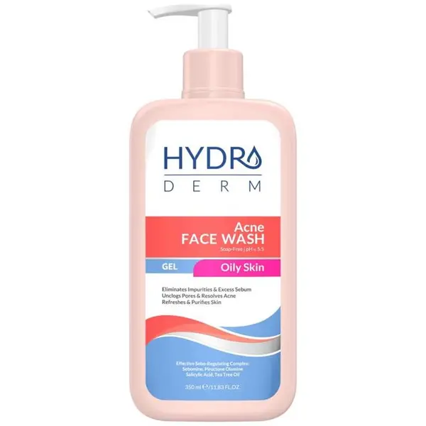ژل شستشو صورت مناسب پوست چرب و مستعد آکنه هیدرودرم مدل Acne Face Wash ظرفیت 350 میلی لیتر