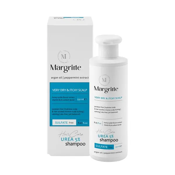 شامپو اوره 5 %  پوست و موی سر بسیار خشک و دارای خارش  حجم 250 میلی لیتر Sulfat Free مارگریت