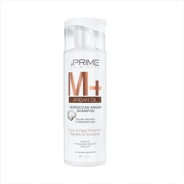 شامپو تقویت کننده و مغذی پریم مدل M+ Argan Oil مناسب موهای رنگ شده حجم 250 میلی لیتر