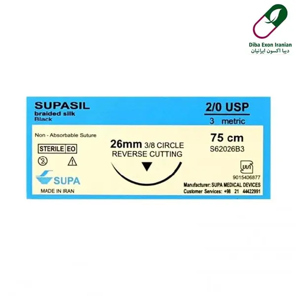 نخ جراحی سیلک 2/0 (2.0) کات سوزن 26 سوپا - 2
