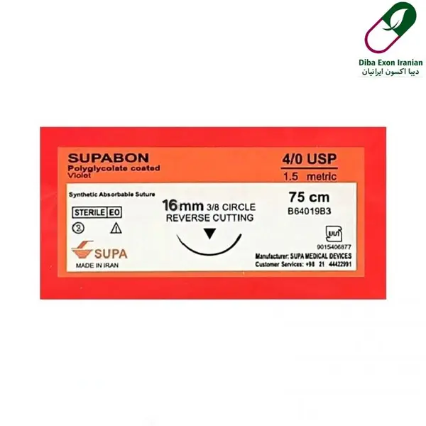 نخ جراحی ویکریل(سوپابن) 4/0 (4.0) کات سوزن 16سوپا - 2