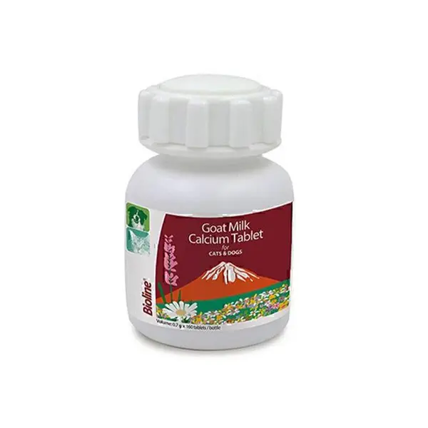 قرص مکمل کلسیم سگ و گربه با شیر بز بایولاین Bioline Goat’s Milk Calcium Tablet بسته 160 عددی