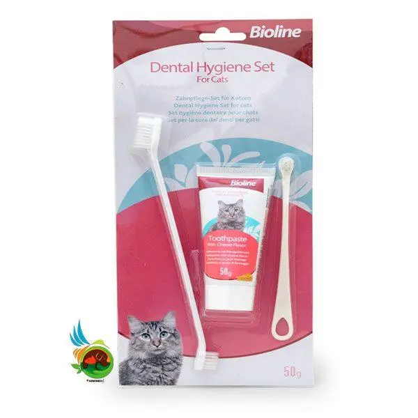 ست مسواک و خمیر دندان گربه بایولاین مدل dental hygiene set -cheese flavor وزن 50 گرم - 5