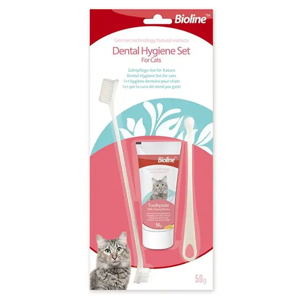 ست مسواک و خمیر دندان گربه بایولاین مدل dental hygiene set -cheese flavor وزن 50 گرم - 2