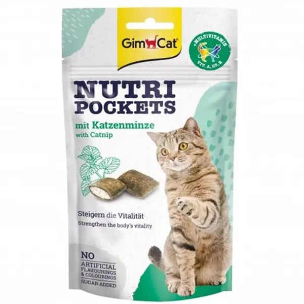 تشویقی گربه جیم کت مدل Nutri Pockets طعم بیف و کت نیپ وزن ۶۰ گرم