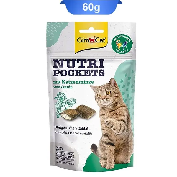 تشویقی گربه جیم کت مدل Nutri Pockets طعم بیف و کت نیپ وزن ۶۰ گرم