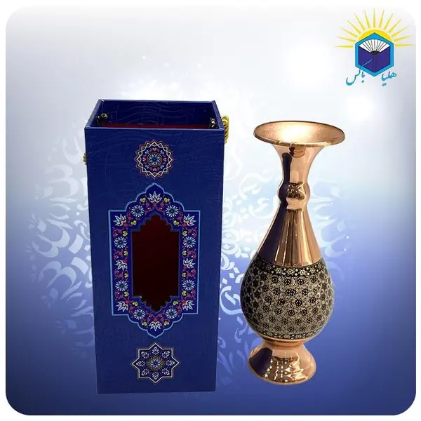 گلدان مس و خاتم کاری جعبه مشبک ارتفاع ۱۶ سانتی متر - 3