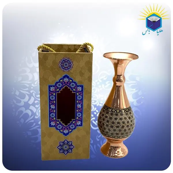 گلدان مس و خاتم کاری جعبه مشبک ارتفاع ۱۶ سانتی متر - 2