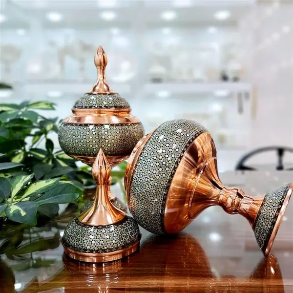 شکلات خوری مس و خاتم سایز بزرگ ارتفاع 30 به همراه جعبه جیر مناسب هدیه - 2