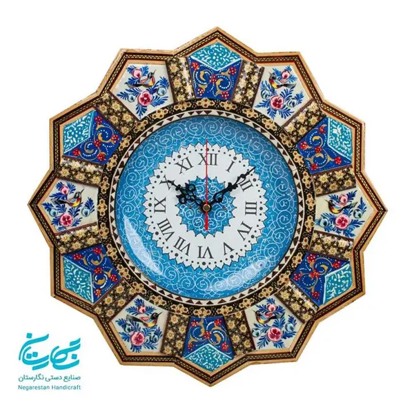 ساعت دیواری خاتم کاری خورشیدی قطر 36 سانتیمتر - 2