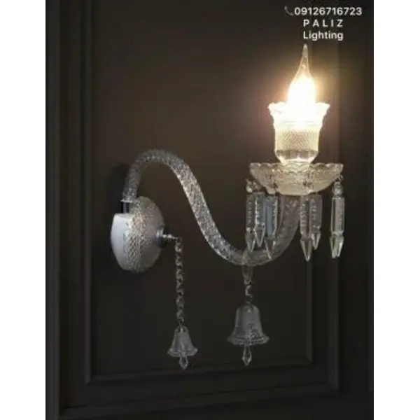 دیوارکوب کریستالی باکارات طرح فرانسه تک شاخه سفید - 2