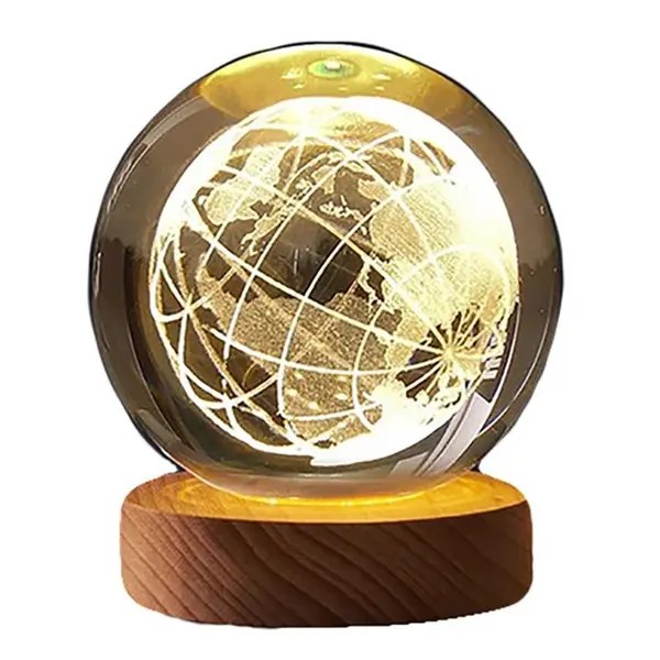 چراغ رومیزی مدل گوی کریستالی چراغدار طرح کره زمین کد 91071-2K - 2