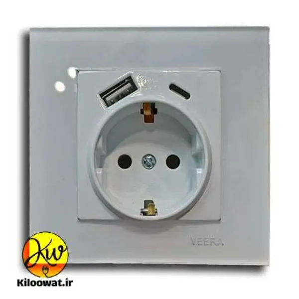 پریز ارت دار ویرا مدل کریستال USB سفید - 2