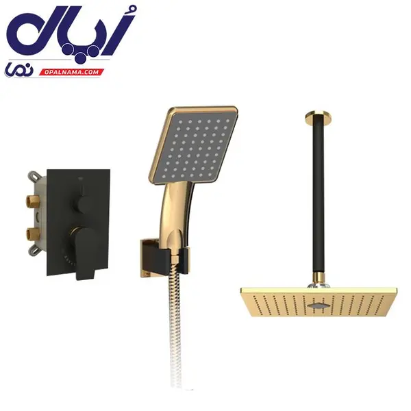 شیر توکار حمام شودر مدل رومر مشکی طلایی (سردوش پلاستیک ABS) تیپ 3 - 5