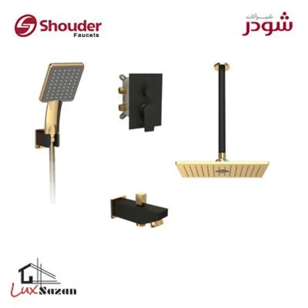 شیر توکار حمام شودر مدل رومر مشکی طلایی (سردوش پلاستیک ABS) تیپ 3 - 2