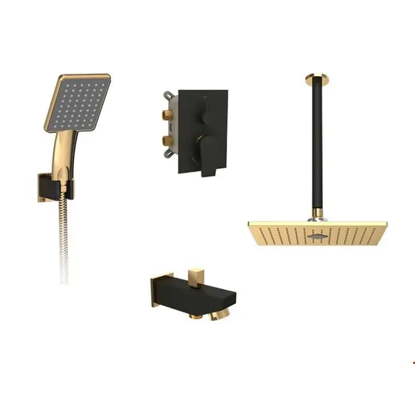 شیر توکار حمام شودر مدل رومر مشکی طلایی (سردوش پلاستیک ABS) تیپ 3 - 4