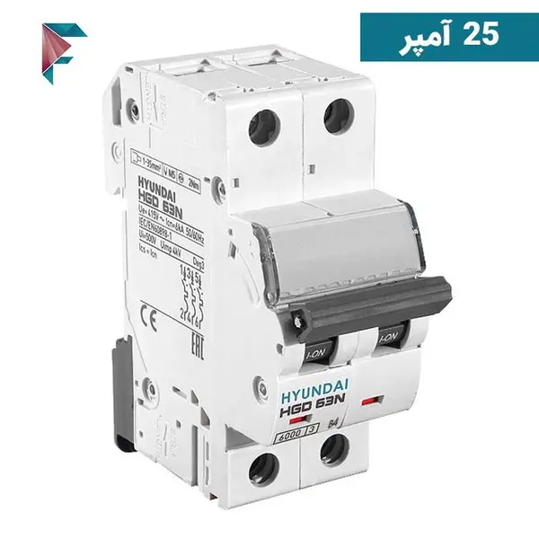 کلید مینیاتوری 25 آمپر دو پل هیوندای کد C25-6KA-2P - 2