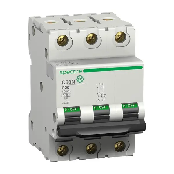 کلید مینیاتوری c60n سه پل 2 آمپر منحنی قطع c اسپکتر - 2
