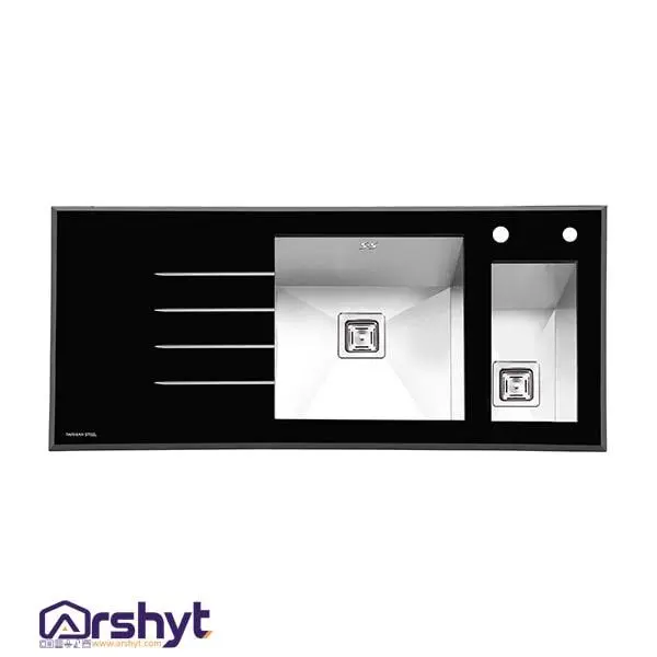 سینک ظرفشویی شیشه ای توکار پرنیان استیل مدل PS4103 - 4