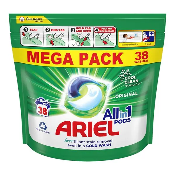 کپسول ماشین لباسشویی آریل مدل All In 1 بسته 38 عددی