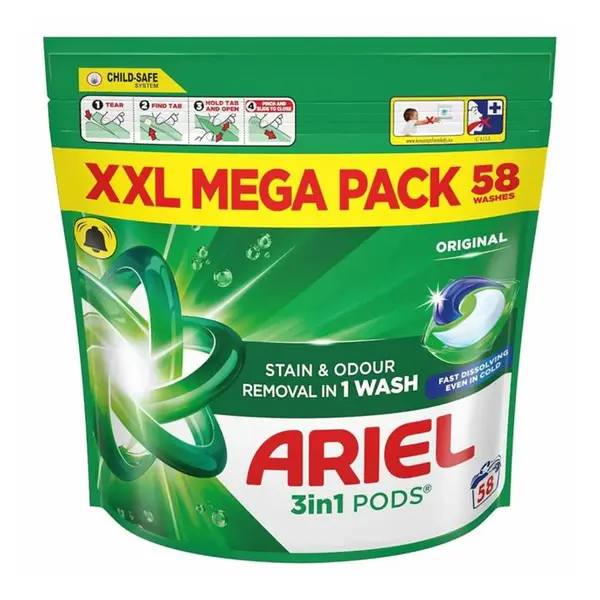 قرص ماشین لباسشویی آریل Ariel مدل 3in1 لکه‌بری قوی و رفع بوی لباس بسته 58 عددی - 3