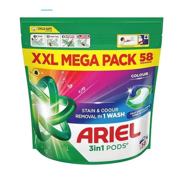 قرص ماشین لباسشویی آریل Ariel مدل 3in1 مخصوص لباس‌های رنگی بسته 58 عددی