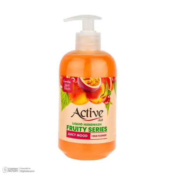 مایع دستشویی نارنجی صدفی اکتیو مدل Fruity series با رایحه پشن فروت حجم 450 میلی لیتر - 5