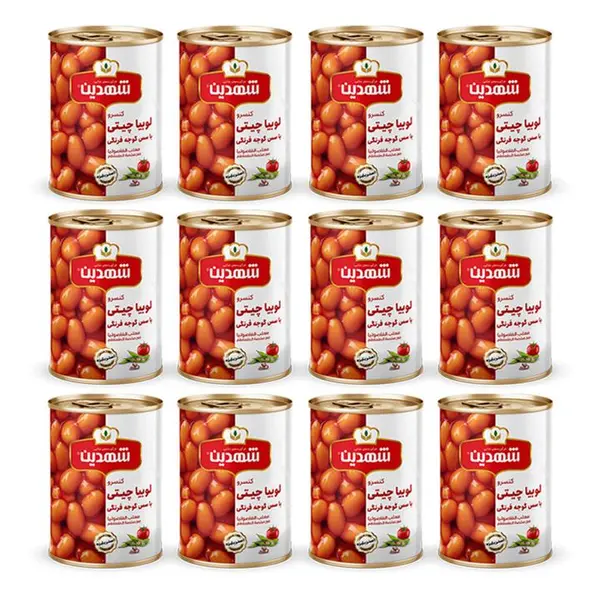 کنسرو لوبیا چیتی با سس گوجه فرنگی شهدین - 370 گرم بسته 12 عددی