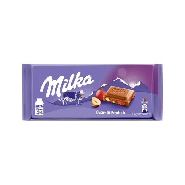 شکلات تابلت میلکا با مغز فندق و کشمش (100 گرم) milka - 5