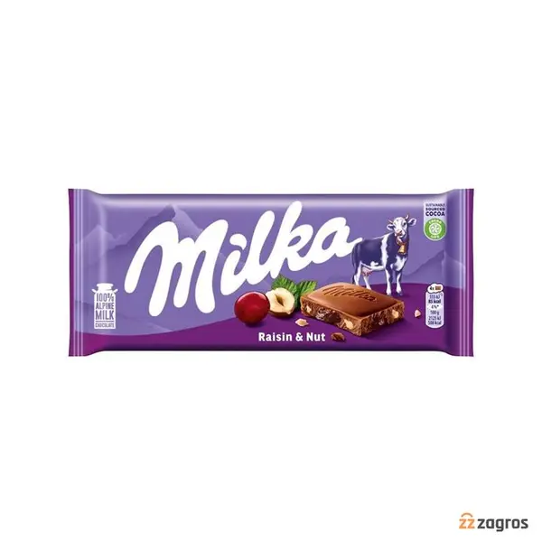 شکلات تابلت میلکا با مغز فندق و کشمش (100 گرم) milka - 3